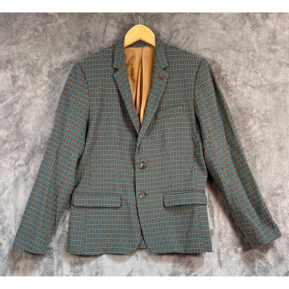 MR TURK Blazer Mens 40 Brown Blue Geometric Jacquard Jacket California Made